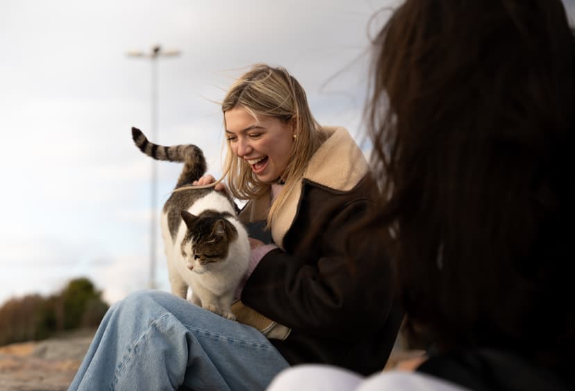 Student holding a cat in Turkey